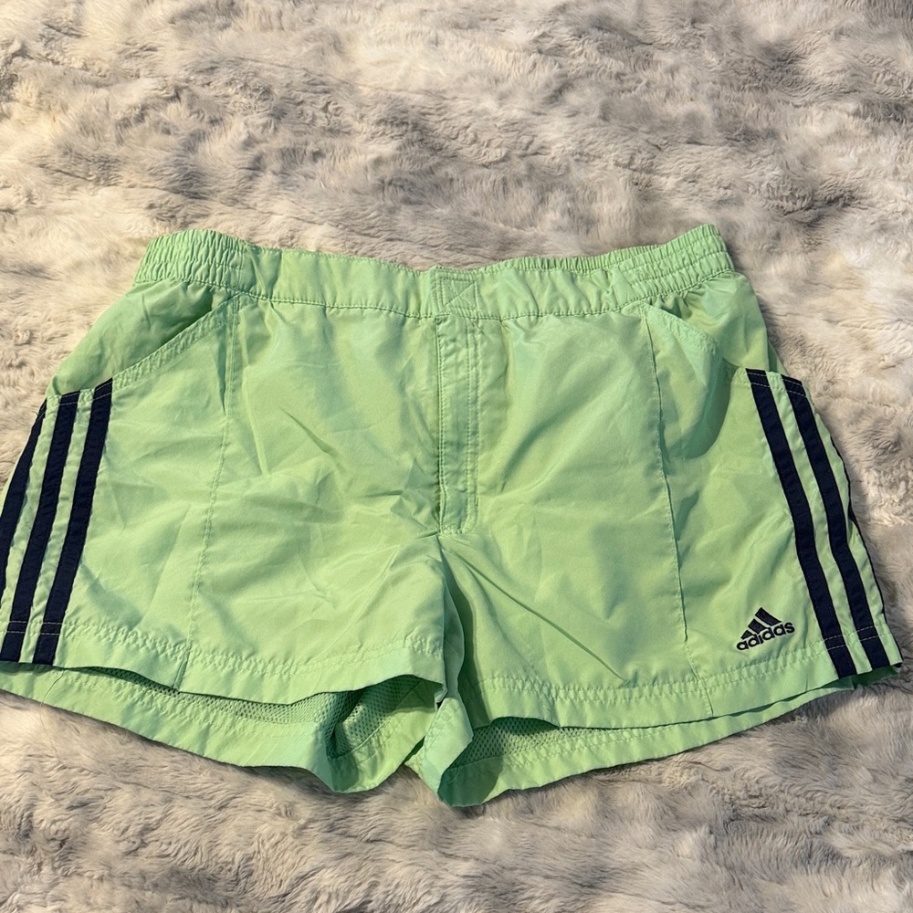 adidas Light Green Athletic Shorts with Black Stripes